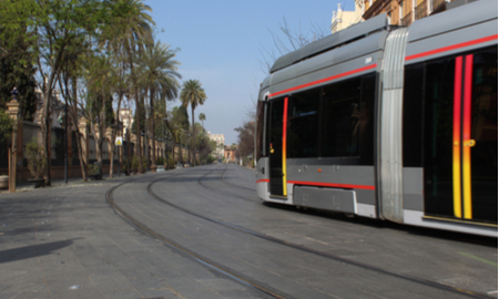 Streetcar in Sevilla calle San Fernando