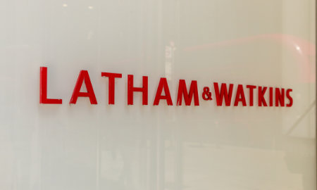 A photo of the Latham & Watkins sign outside its City of London office