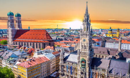 A photo of Munich at sunset