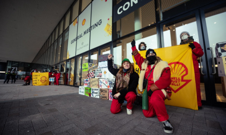 Rotterdam, The Netherlands - December 10th 2021: Protest Action against Royal Dutch Shell during major shareholder meeting in Rotterdam.