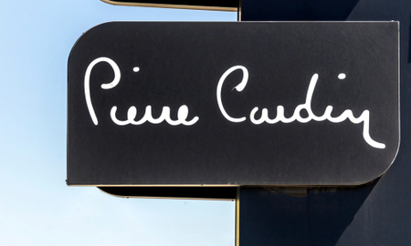 Ankara, Turkey - AUG 12, 2018: Pierre Cardin logo on a wall. Pierre Cardin is a prestigious french fashion brand